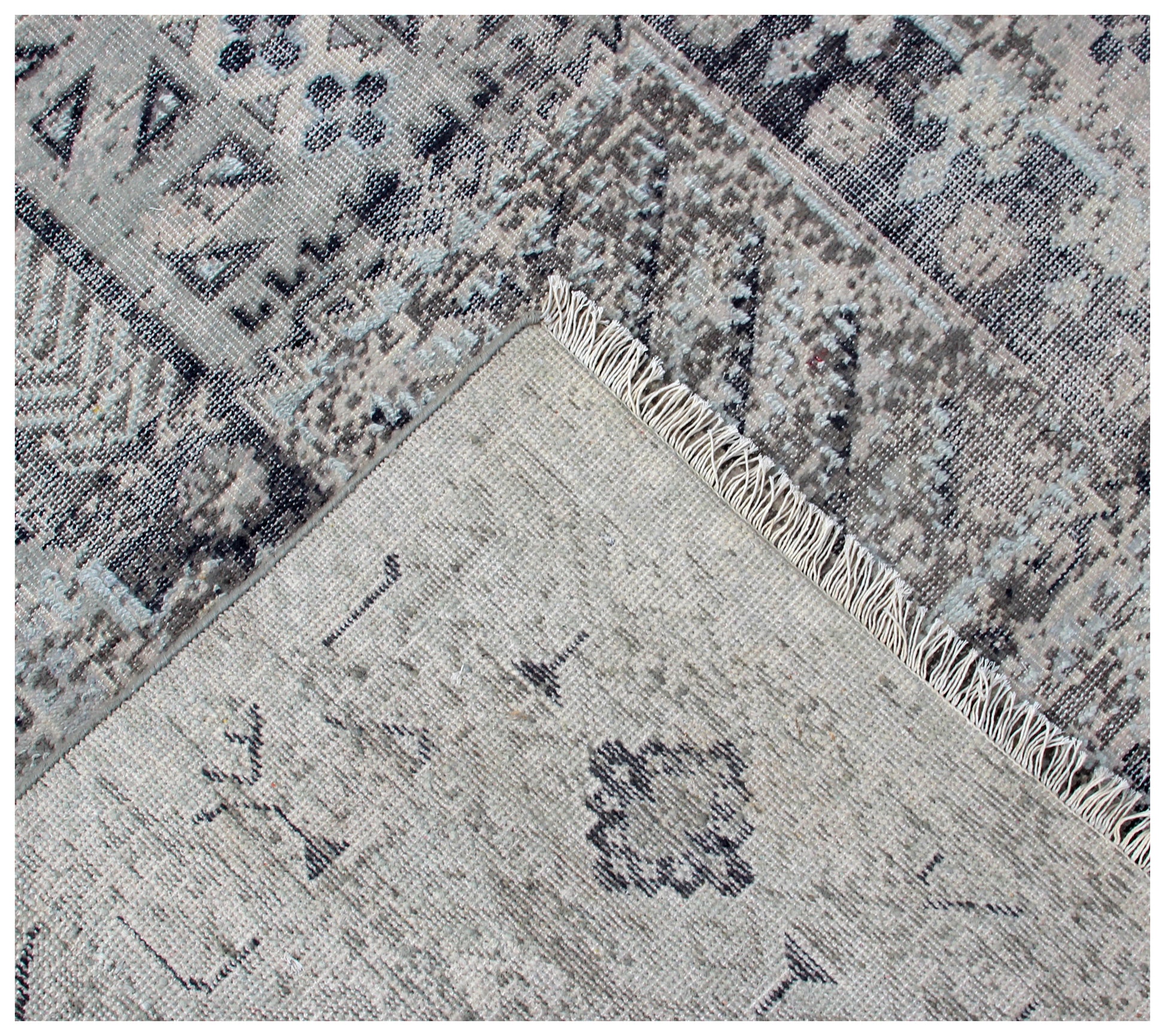 Tribal Medallion Hand Knotted Rug 8x10 - Grey Charcoal Vintage Distressed 45 KPSI Bhadohi Rugs
