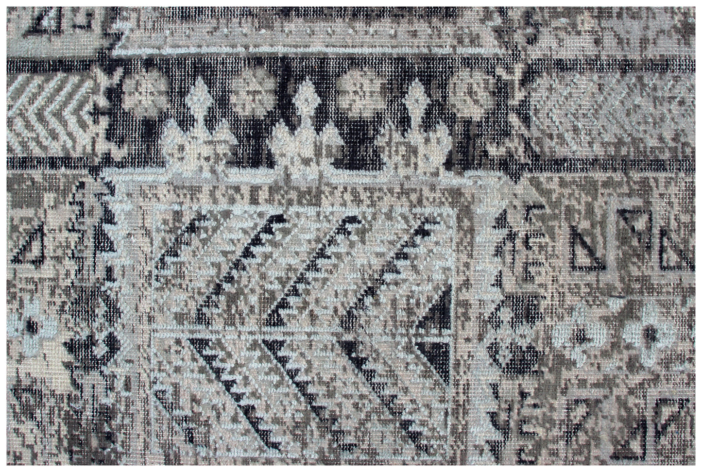 Tribal Medallion Hand Knotted Rug 8x10 - Grey Charcoal Vintage Distressed 45 KPSI Bhadohi Rugs