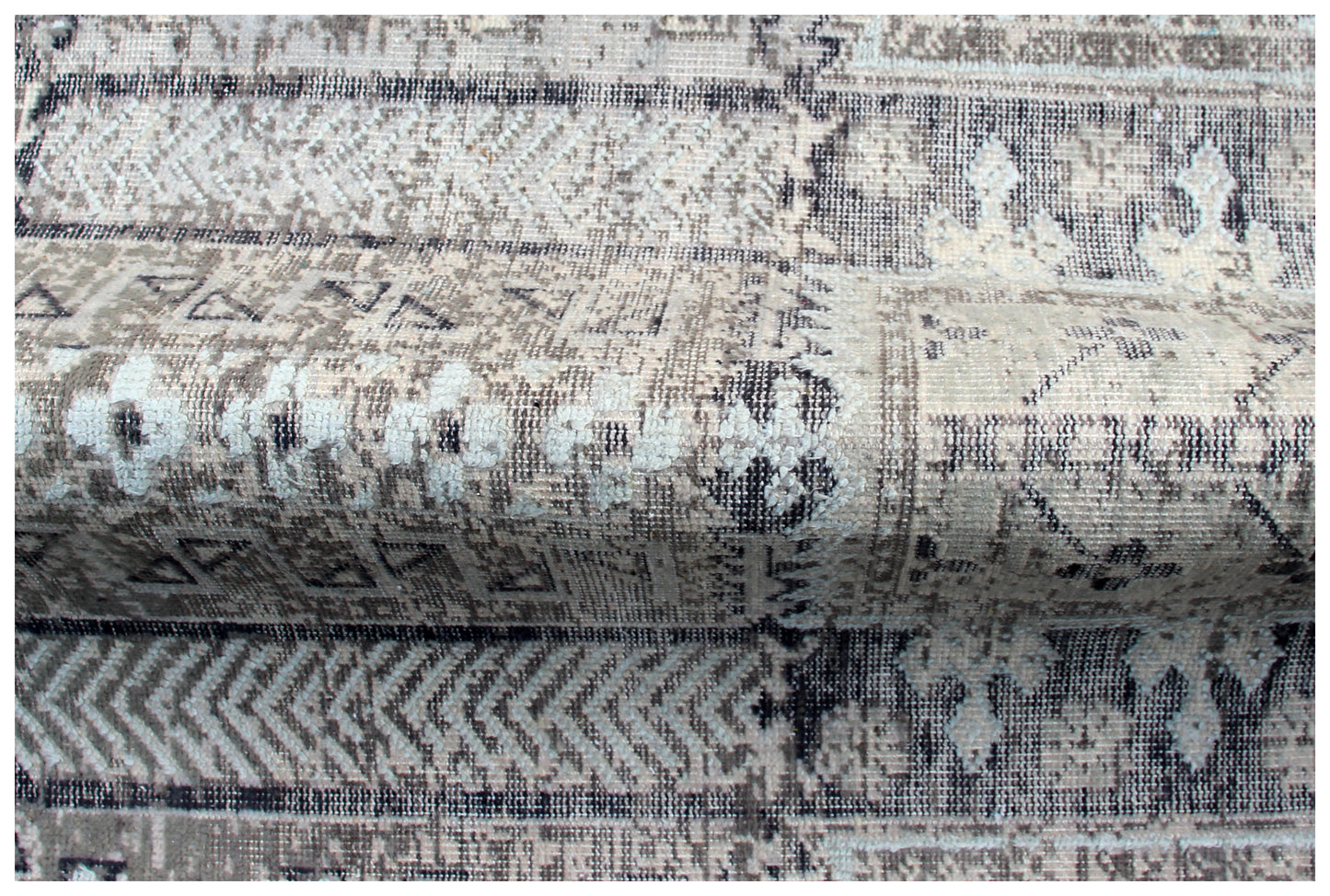Tribal Medallion Hand Knotted Rug 8x10 - Grey Charcoal Vintage Distressed 45 KPSI Bhadohi Rugs