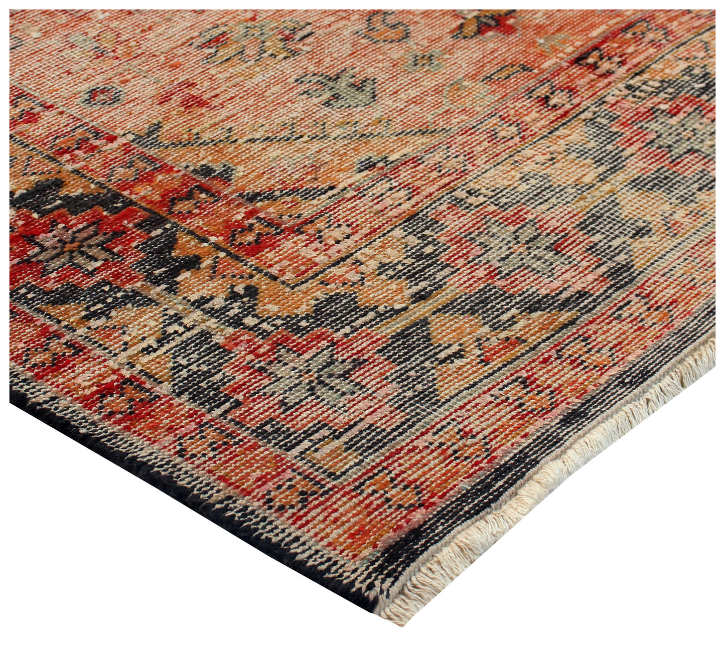 Grey Pink Coral 7.6x10 Hand Knotted Wool Viscose Area Rug - Vintage Antique Abstract