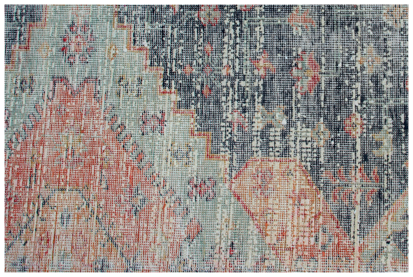 Grey Pink Coral 7.6x10 Hand Knotted Wool Viscose Area Rug - Vintage Antique Abstract