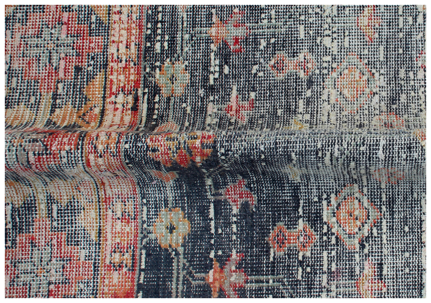 Grey Pink Coral 7.6x10 Hand Knotted Wool Viscose Area Rug - Vintage Antique Abstract