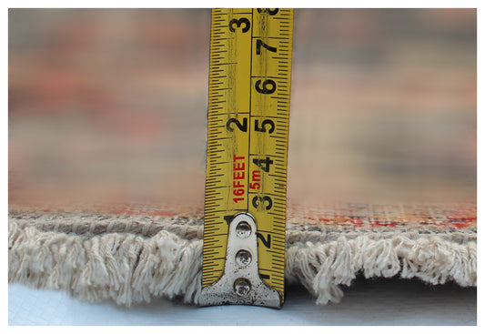 Grey Pink Coral 7.6x10 Hand Knotted Wool Viscose Area Rug - Vintage Antique Abstract