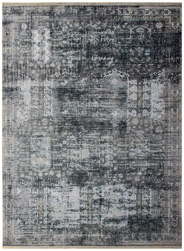 Distressed Vintage Hand Knotted Rug 8x10 - Grey Charcoal Tribal 45 KPSI Bhadohi Rugs