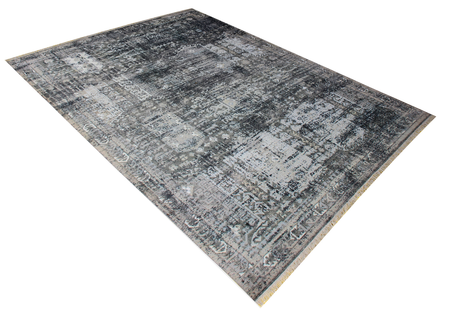 Distressed Vintage Hand Knotted Rug 8x10 - Grey Charcoal Tribal 45 KPSI Bhadohi Rugs