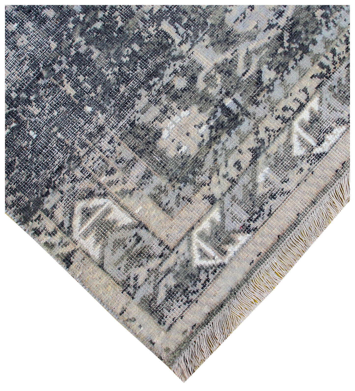 Distressed Vintage Hand Knotted Rug 8x10 - Grey Charcoal Tribal 45 KPSI Bhadohi Rugs