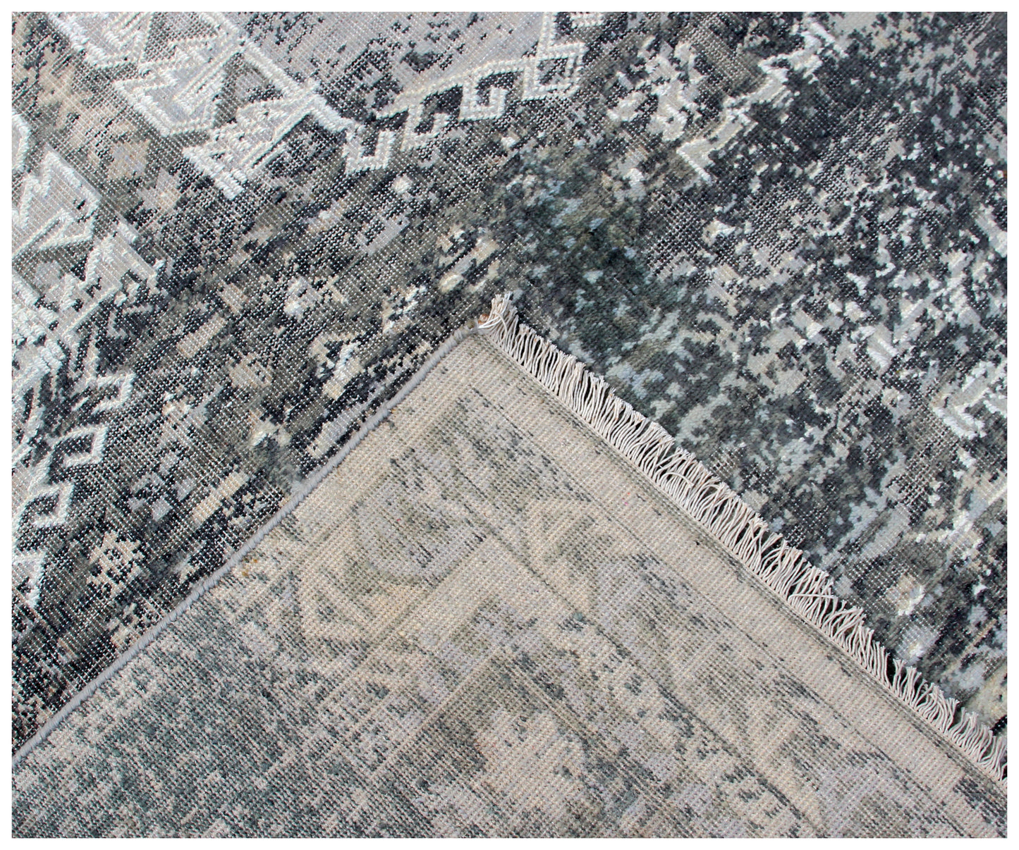 Distressed Vintage Hand Knotted Rug 8x10 - Grey Charcoal Tribal 45 KPSI Bhadohi Rugs