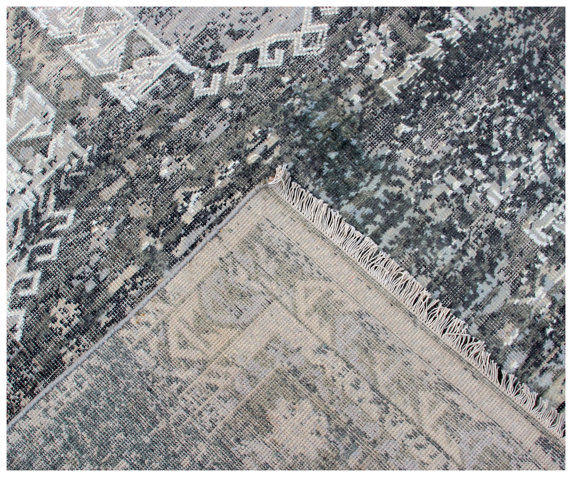 Distressed Vintage Hand Knotted Rug 8x10 - Grey Charcoal Tribal 45 KPSI Bhadohi Rugs