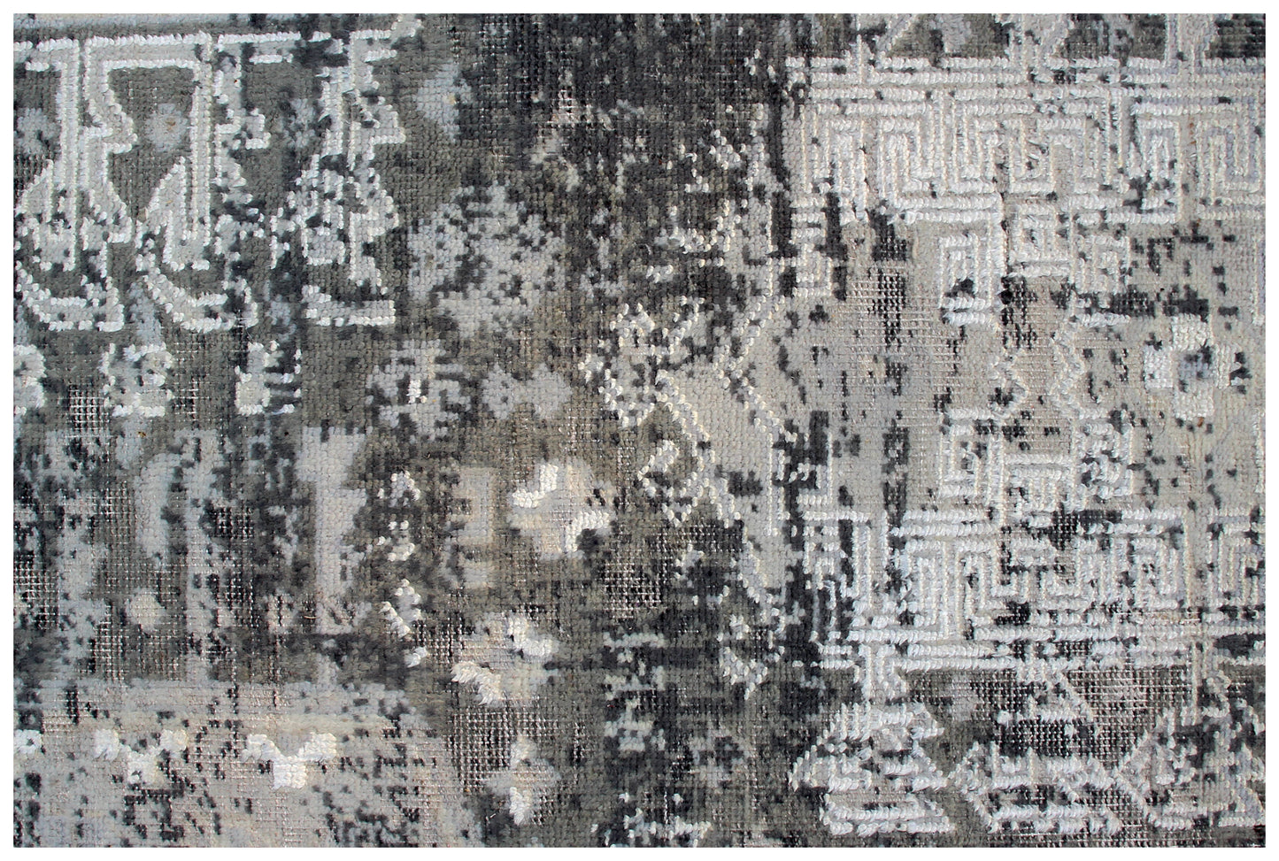 Distressed Vintage Hand Knotted Rug 8x10 - Grey Charcoal Tribal 45 KPSI Bhadohi Rugs