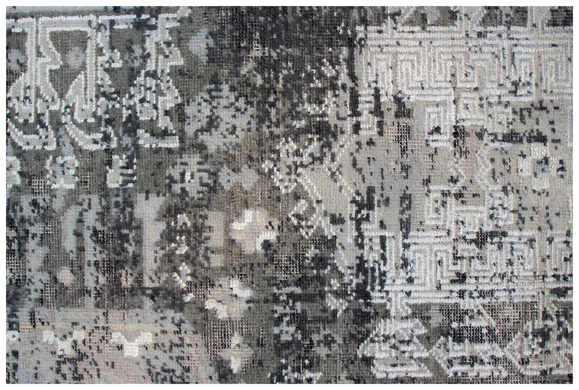 Distressed Vintage Hand Knotted Rug 8x10 - Grey Charcoal Tribal 45 KPSI Bhadohi Rugs