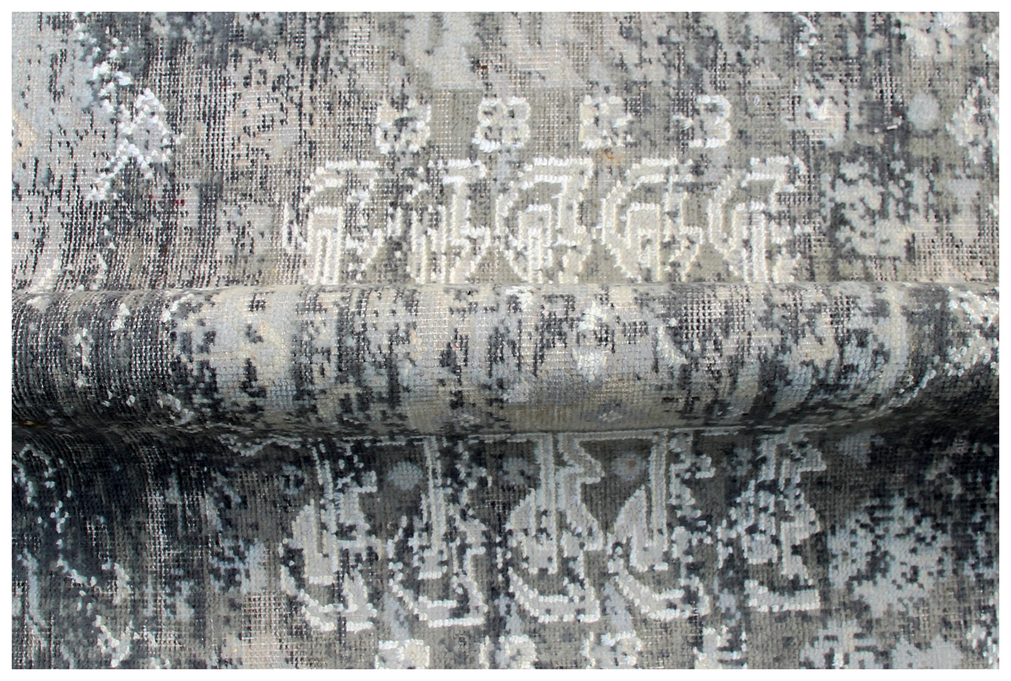 Distressed Vintage Hand Knotted Rug 8x10 - Grey Charcoal Tribal 45 KPSI Bhadohi Rugs