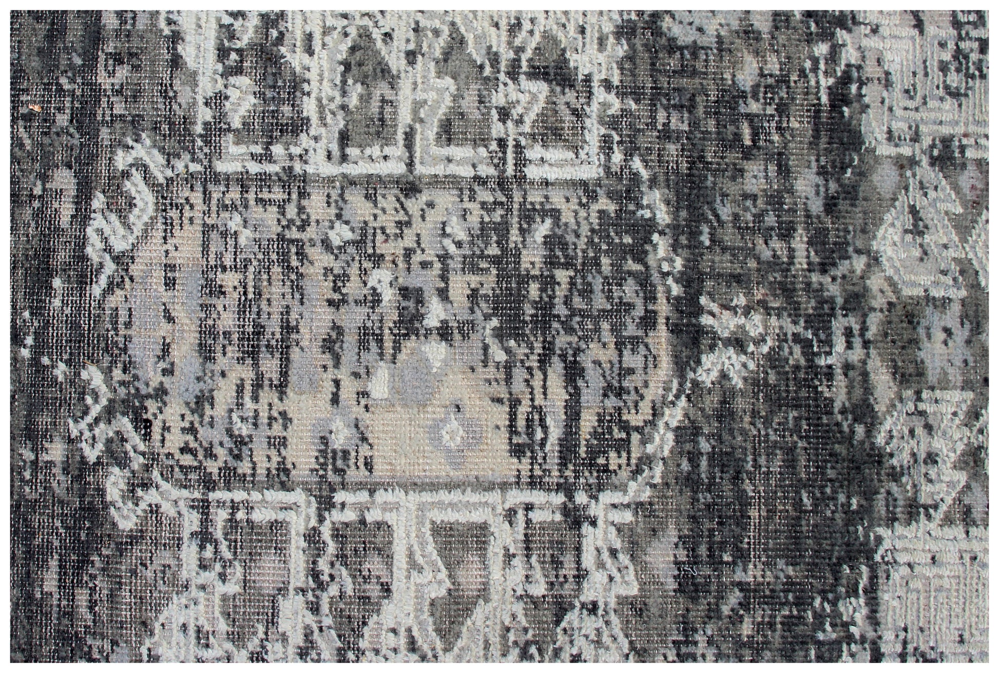 Artisan Hand Knotted Rug 7.6x9.6 - Grey Charcoal Teal Vintage Tribal 45 KPSI Bhadohi Rugs