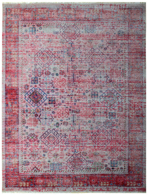 Traditional Medallion Hand Knotted Rug 8x10 - Pink Red Cream Vintage 45 KPSI Bhadohi Rugs