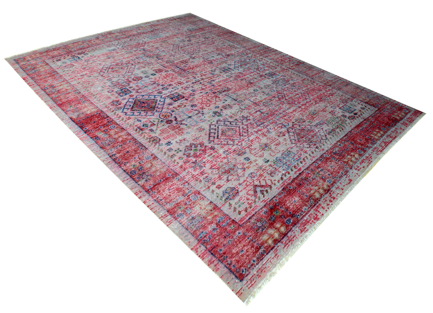 Traditional Medallion Hand Knotted Rug 8x10 - Pink Red Cream Vintage 45 KPSI Bhadohi Rugs