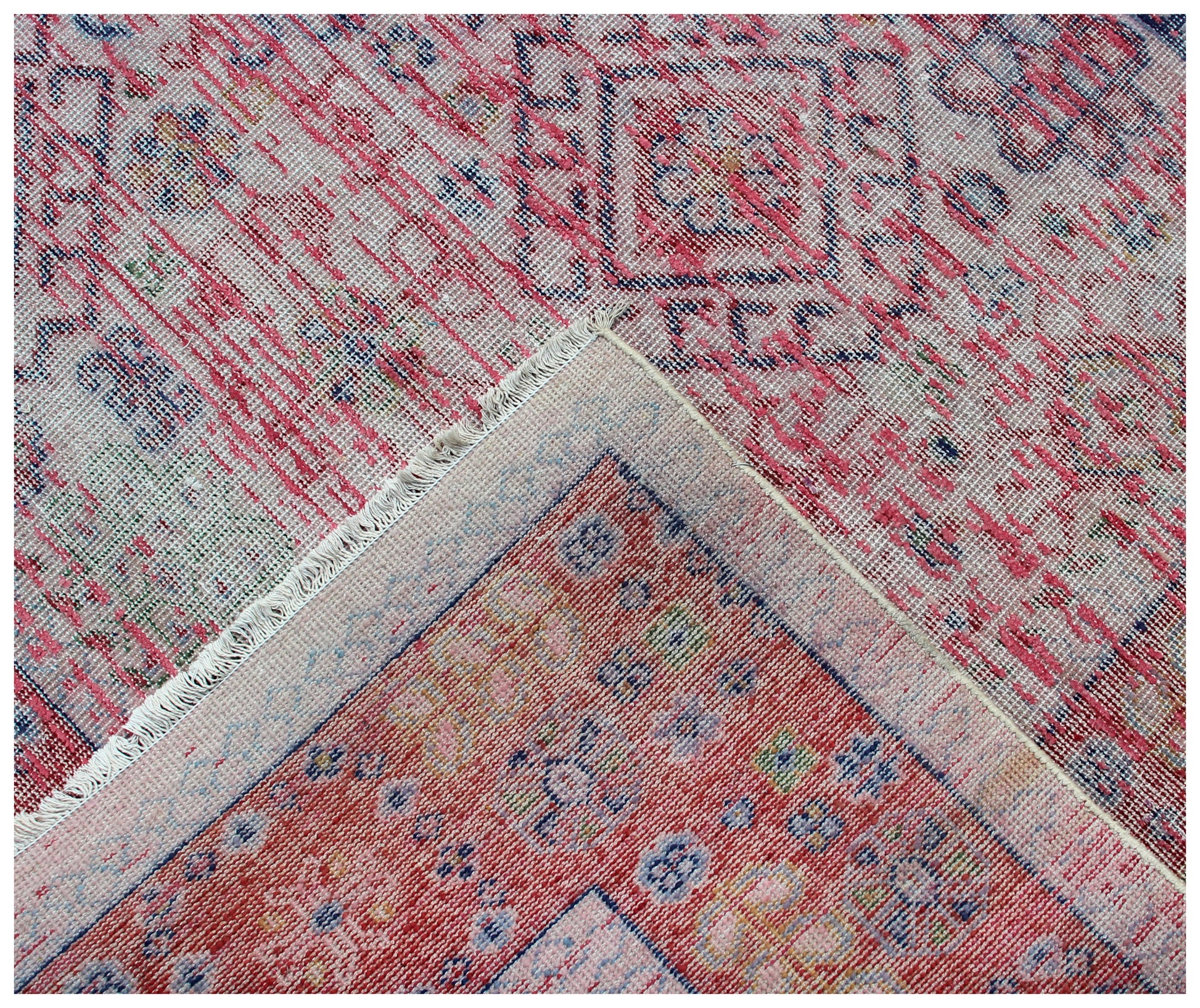 Traditional Medallion Hand Knotted Rug 8x10 - Pink Red Cream Vintage 45 KPSI Bhadohi Rugs