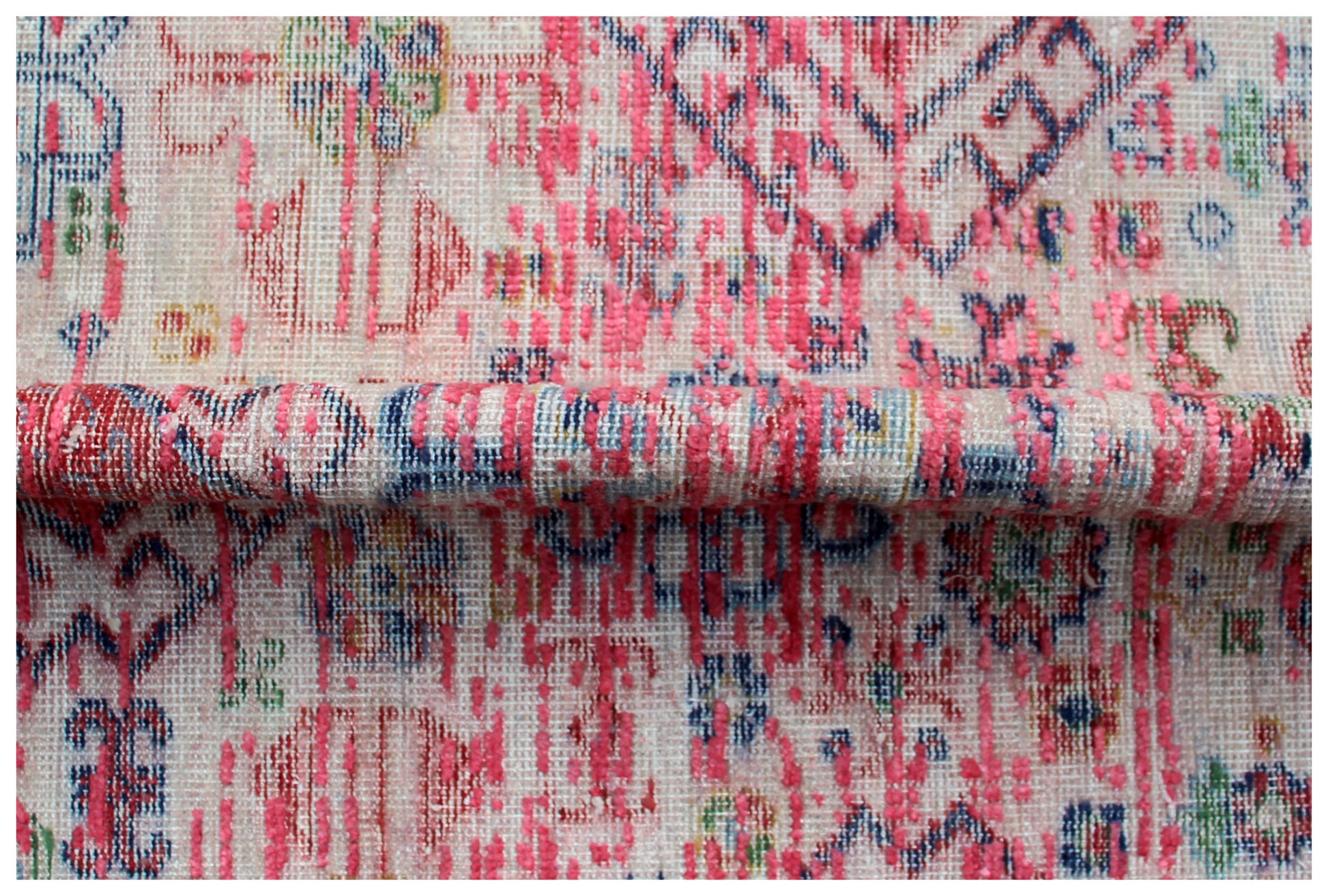 Persian Inspired Hand Knotted Rug 7.6x9.6 - Pink Red Cream Vintage 45 KPSI Bhadohi Rugs