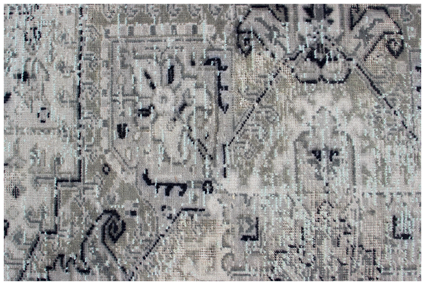 Silver Blue Hand Knotted Rug 8x10 - Grey Charcoal Vintage Medallion 45 KPSI Bhadohi Rugs