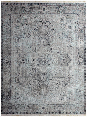 Heirloom Hand Knotted Rug 7.6x9.6 - Silver Grey Blue Vintage Medallion 45 KPSI Bhadohi Rugs