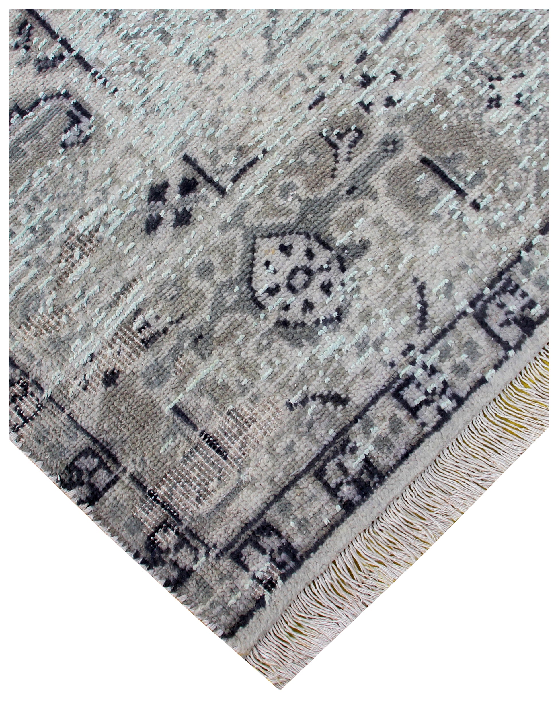 Heirloom Hand Knotted Rug 7.6x9.6 - Silver Grey Blue Vintage Medallion 45 KPSI Bhadohi Rugs