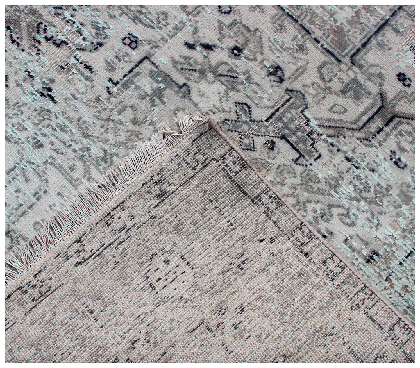 Heirloom Hand Knotted Rug 7.6x9.6 - Silver Grey Blue Vintage Medallion 45 KPSI Bhadohi Rugs