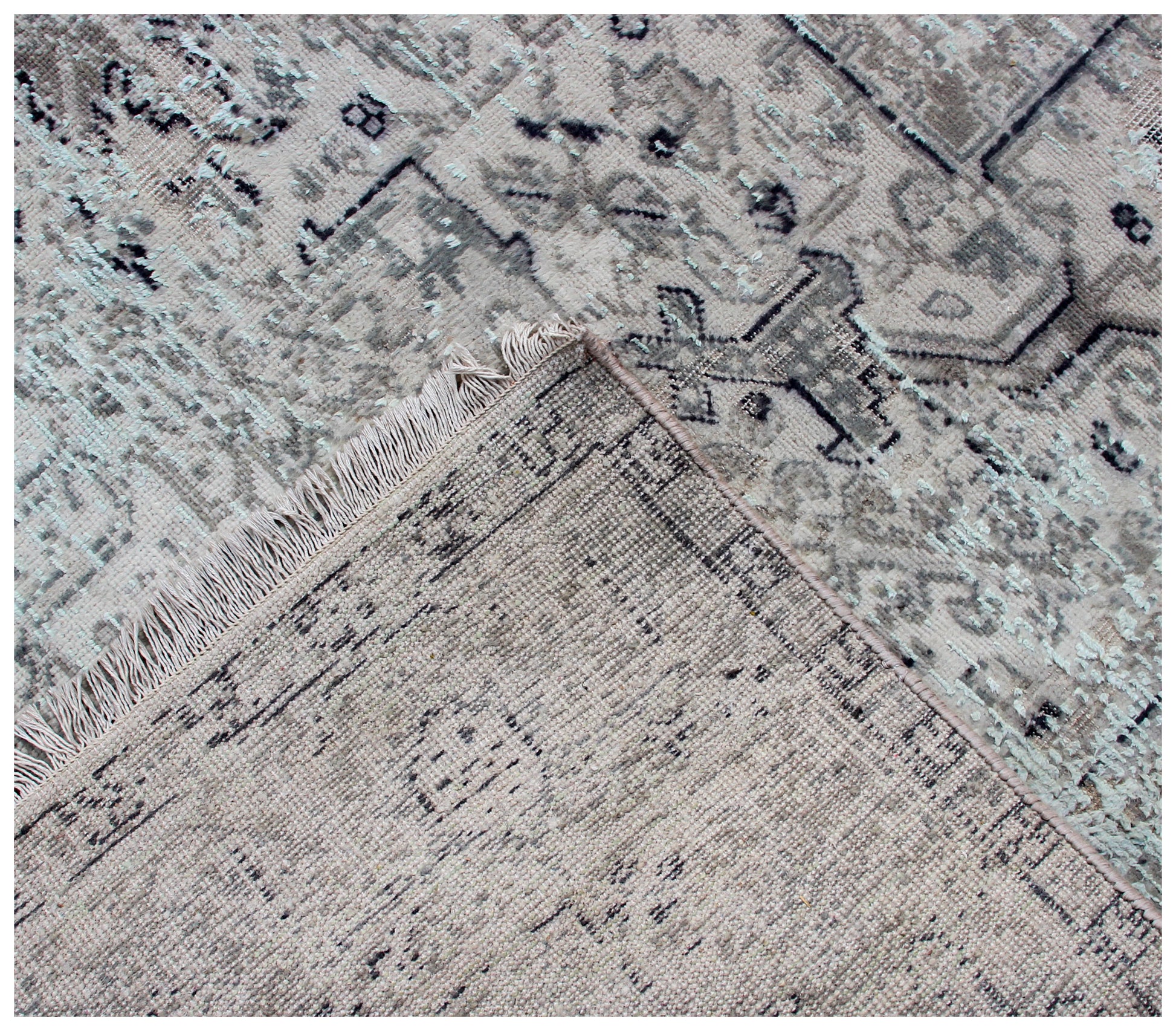 Heirloom Hand Knotted Rug 7.6x9.6 - Silver Grey Blue Vintage Medallion 45 KPSI Bhadohi Rugs