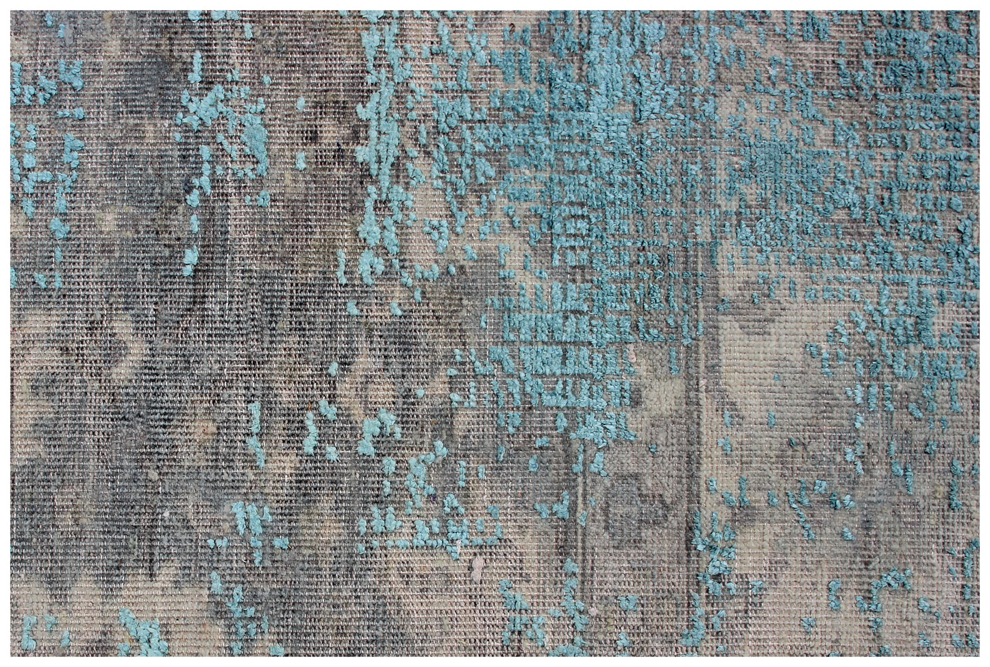 Bordered Vintage Hand Knotted Rug 8x10 - Grey Teal Beige Traditional 45 KPSI Bhadohi Rugs