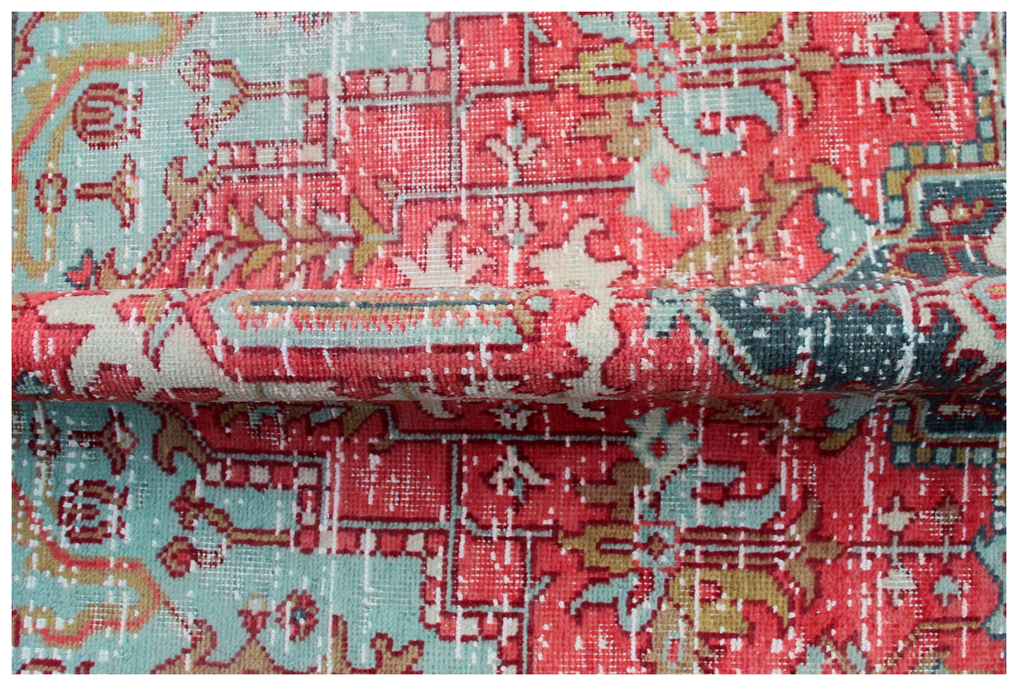 Classic Medallion Hand Knotted Rug 7.6x9.6 - Red Teal Charcoal Vintage 45 KPSI Bhadohi Rugs