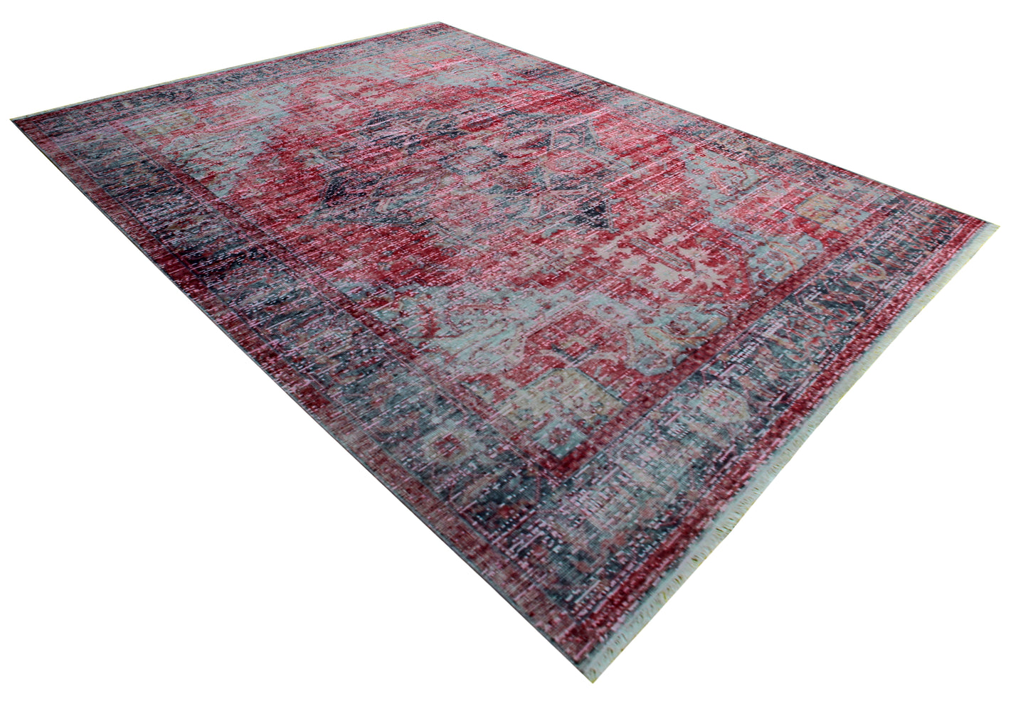 Timeless Hand Knotted Rug 7.6x9.6 - Red Pink Teal Vintage Medallion 45 KPSI Bhadohi Rugs