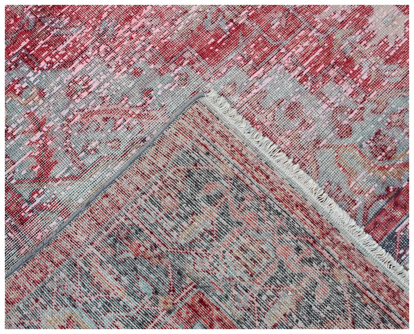 Timeless Hand Knotted Rug 7.6x9.6 - Red Pink Teal Vintage Medallion 45 KPSI Bhadohi Rugs