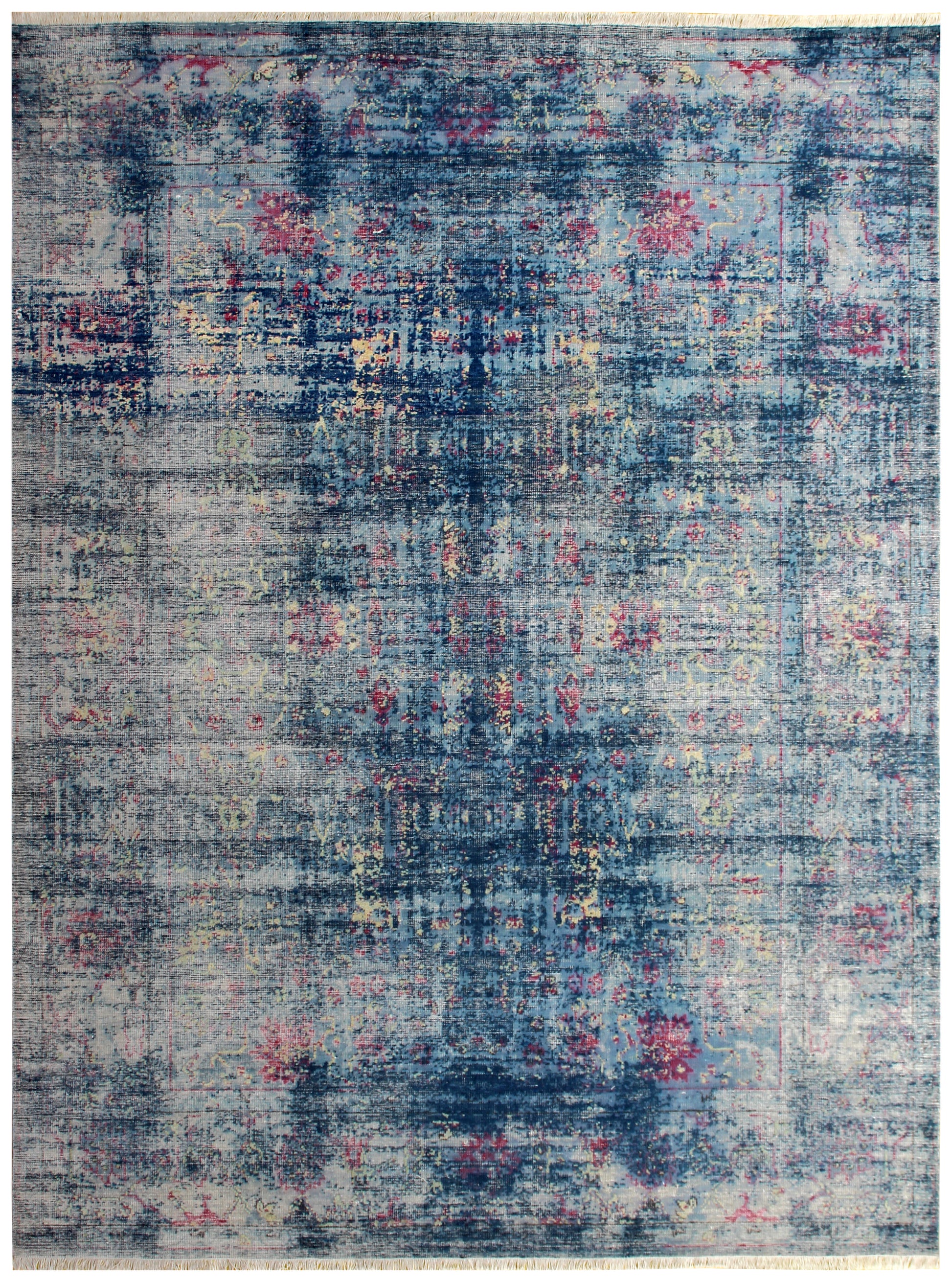 Elegant Hand Knotted Rug 8x10 - Blue Teal Pink Vintage Medallion 45 KPSI Bhadohi Rugs