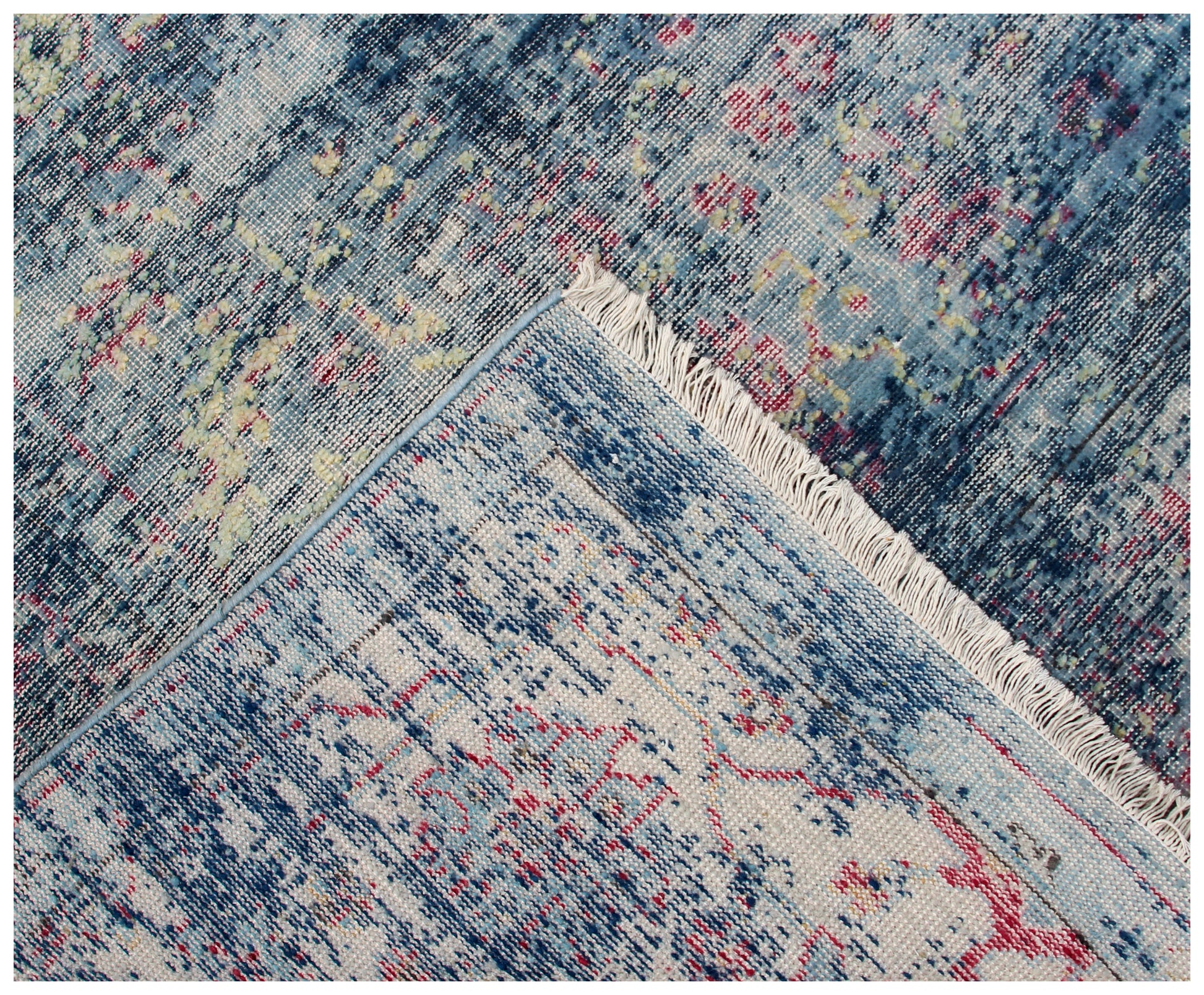 Elegant Hand Knotted Rug 8x10 - Blue Teal Pink Vintage Medallion 45 KPSI Bhadohi Rugs