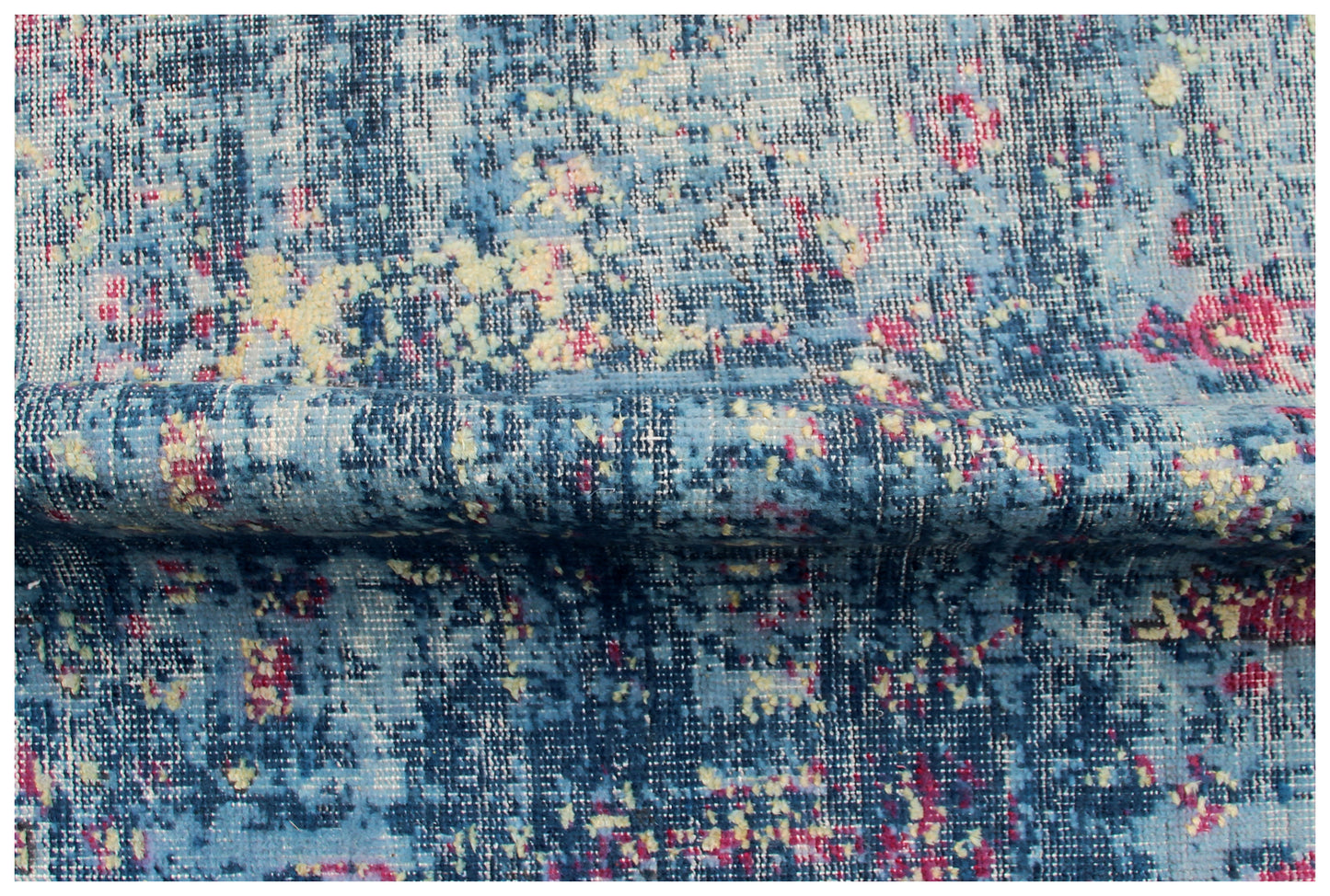 Elegant Hand Knotted Rug 8x10 - Blue Teal Pink Vintage Medallion 45 KPSI Bhadohi Rugs