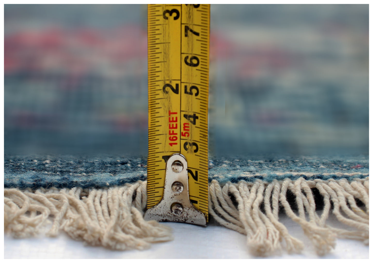 Blue Turquoise Pink 8x9.6 Hand Knotted Wool Viscose Area Rug - Vintage Antique Abstract