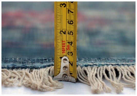 Blue Turquoise Pink 8x9.6 Hand Knotted Wool Viscose Area Rug - Vintage Antique Abstract