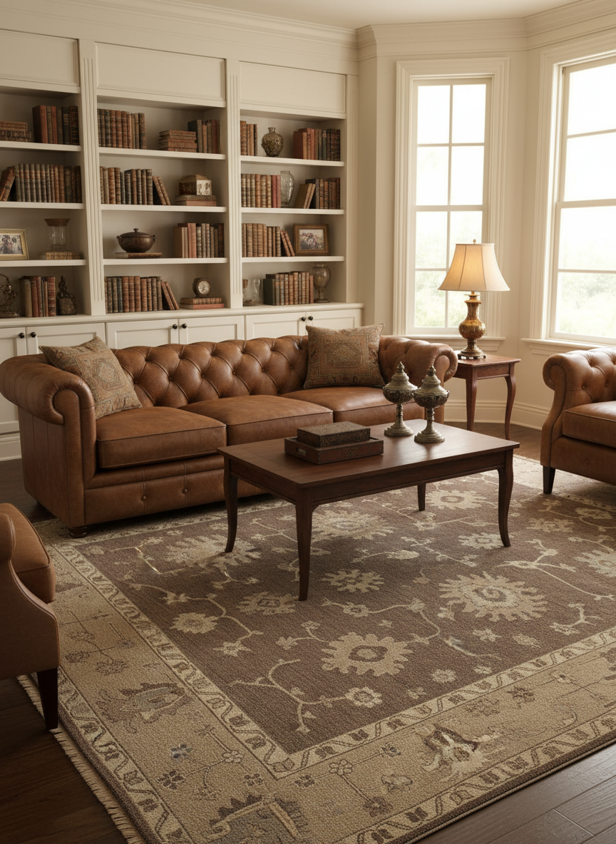 Oriental Oushak Hand Knotted Brown Beige 8x10 Wool Area Rug - Vintage Style Antique Look